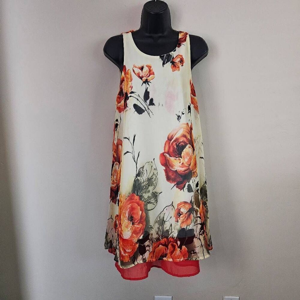 Entro Floral Midi Dress - Cream and Orange